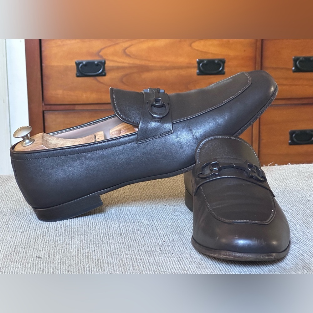 Salvatore Ferragamo Gancini Brown Leather Men’s Dress Loafers Shoe Size 11.5 D - Picture 7 of 15